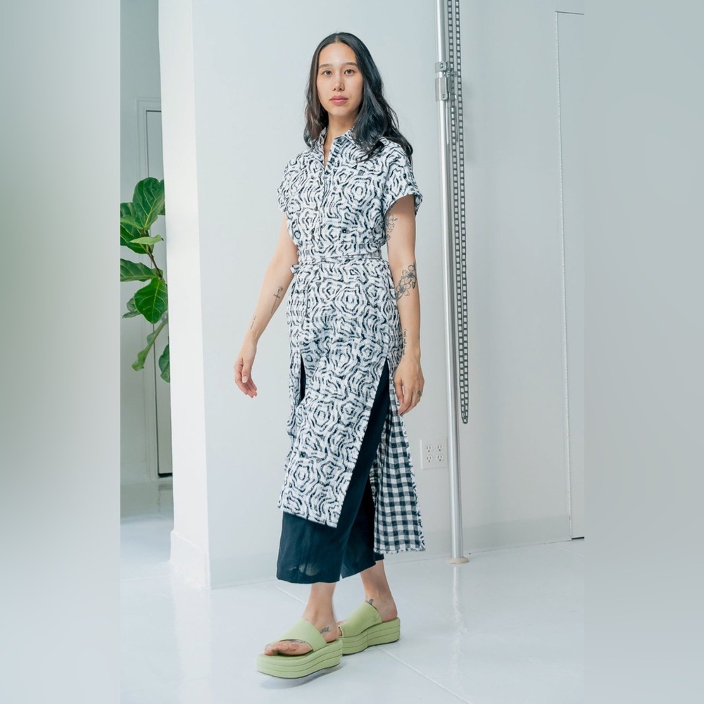 NWT Rujuta Sheth Harper Shirt Dress Flora Black & White Checkerboard - 2XL